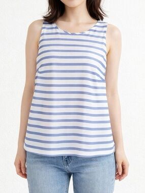 J.Crew Blue & White Striped Sleeveless Shell Blouse - Size 4